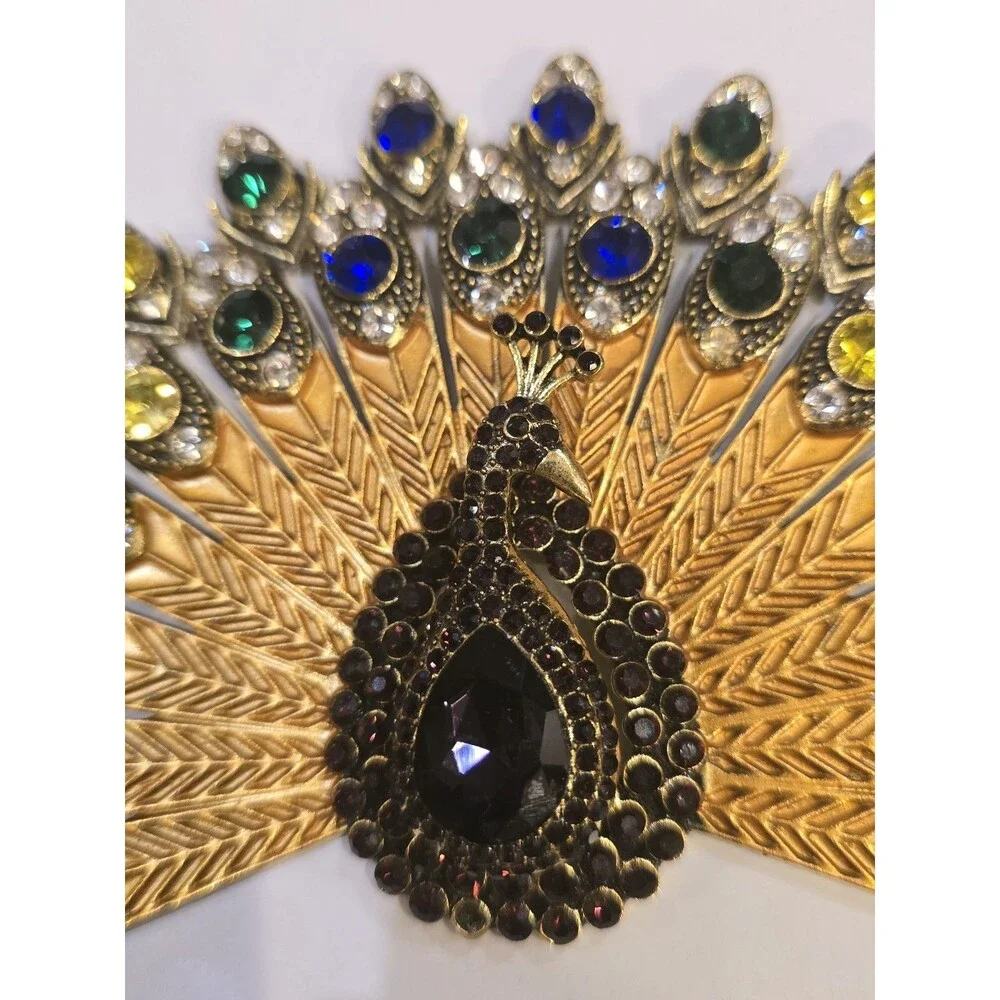 Vintage Peacock Rhinestone Jewelry Component / Necklace Centerpiece One Missing